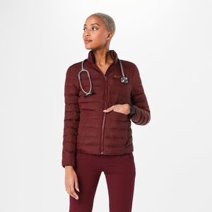 Figs On Shift Packable Puffer Jacket In Maroon (L)